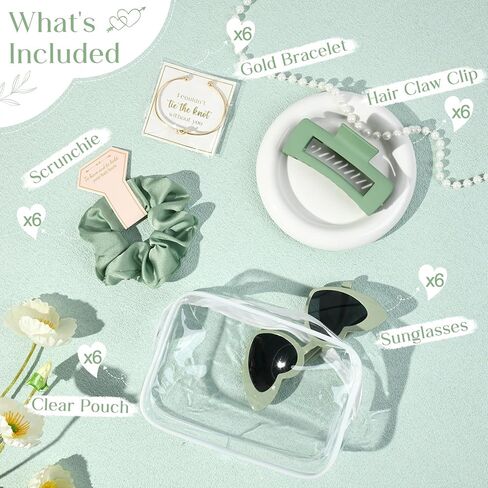 DEEKA 30 Pcs Bridesmaid Proposal Bag Set Gift Clear Makeup Toiletry Bag Bachelorette Party Favors Sunglasses Hair Claw Clips Scrunchies Knot Bracelets Bridal Wedding Party Gifts (Sage Green) in Kuwait