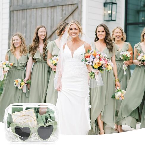 DEEKA 30 Pcs Bridesmaid Proposal Bag Set Gift Clear Makeup Toiletry Bag Bachelorette Party Favors Sunglasses Hair Claw Clips Scrunchies Knot Bracelets Bridal Wedding Party Gifts (Sage Green) in Kuwait
