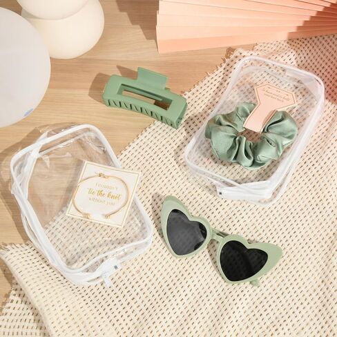 DEEKA 30 Pcs Bridesmaid Proposal Bag Set Gift Clear Makeup Toiletry Bag Bachelorette Party Favors Sunglasses Hair Claw Clips Scrunchies Knot Bracelets Bridal Wedding Party Gifts (Sage Green) in Kuwait