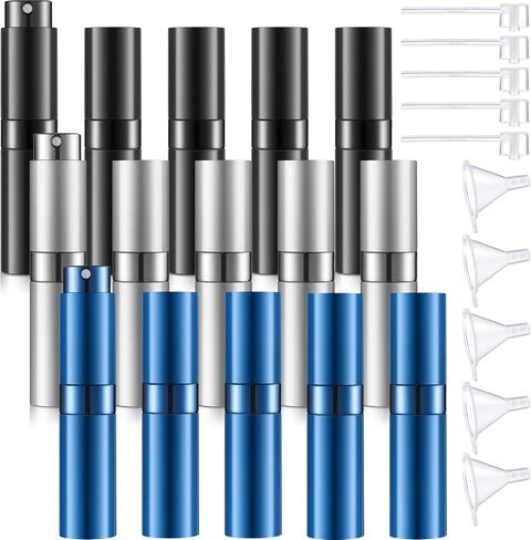 Remerry 15 Pcs 8 ml Perfume Atomizer Refillable Small Perfume Spray Bottle Empty Portable Travel Sprayer with 5 Funnel 5 Pump Transfer Tool(Black) in Saudi Arabia