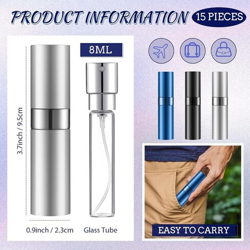 Remerry 15 Pcs 8 ml Perfume Atomizer Refillable Small Perfume Spray Bottle Empty Portable Travel Sprayer with 5 Funnel 5 Pump Transfer Tool(Black) in Saudi Arabia