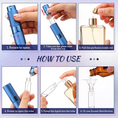 Remerry 15 Pcs 8 ml Perfume Atomizer Refillable Small Perfume Spray Bottle Empty Portable Travel Sprayer with 5 Funnel 5 Pump Transfer Tool(Black) in Saudi Arabia
