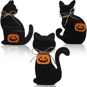 Redbaker 3 Pcs Halloween Decorations Indoor Vintage Black Cat Table Decor Retro Black Cat Wooden Block Sign Rustic Farmhouse Halloween Tiered Tray Decor for Tabletop Home Mantel Shelf Party Supplies in Saudi Arabia