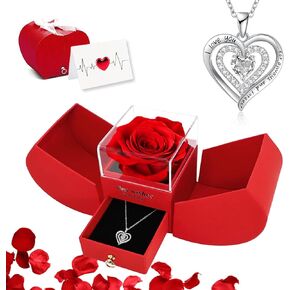 Preserved Red Real Rose Birthstone Necklace with I Love You, Birthday Gifts for Women Her Mom Wife Girlfriend Grandma on Valentines Christmas Mothers Day Anniversary Romantic-July in Saudi Arabia