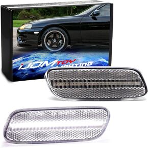 عدسة IJDMToy شبه ذكرية 30-SMD Xenon أبيض كامل LED Strip Strip Front Pront Marker Light Kit متوافق مع Lexus 1992-2000 SC300 SC400 ، استبدل العلامات الجانبية الأمامية OEM Amber in Kuwait