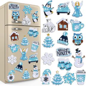 Umigy 16 Pcs Refrigerator Diamond Art Magnets 5d Snowflake Diamond Painting Magnets Art Kits Winter Fridge Magnetic Stickers for Adult Kid DIY Craft Home Car Decor in Kuwait