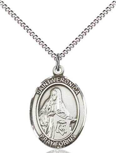 F.A. Dumont Sterling Silver St. Veronica Pendant with 18" Stainless Steel Lite Curb Chain. Patron Saint of Photographers in Saudi Arabia