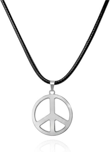 Metal Peace Sign Pendant Necklace Retro 1960s 1970s Hippie Peace Symbol Hip Hop Punk Long Leather Necklace for Women Men Halloween Party Dressing Accessories in Kuwait