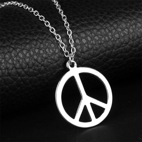Metal Peace Sign Pendant Necklace Retro 1960s 1970s Hippie Peace Symbol Hip Hop Punk Long Leather Necklace for Women Men Halloween Party Dressing Accessories in Kuwait