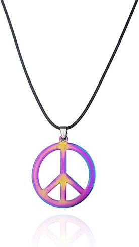 Metal Peace Sign Pendant Necklace Retro 1960s 1970s Hippie Peace Symbol Hip Hop Punk Long Leather Necklace for Women Men Halloween Party Dressing Accessories in Kuwait