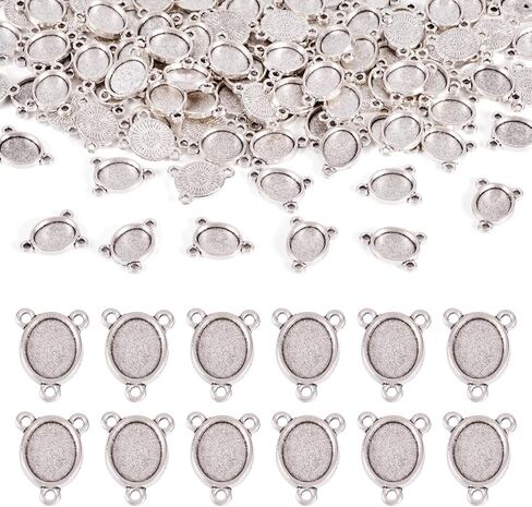 Craftdady 100pcs Antique Bronze Oval Bezel Pendant Tray Links 3 Loops Tibetan Blank Cabochon Setting Connectors for Craft Jewelry Making in Kuwait