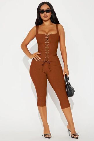 Two Piece Sets for Women Summer Workout Set Sleeveless Sexy Tie Down Tank Top Bodycon Capri Pants Sets Club Outfits in Kuwait