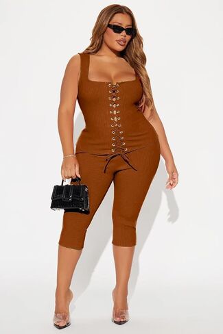 Two Piece Sets for Women Summer Workout Set Sleeveless Sexy Tie Down Tank Top Bodycon Capri Pants Sets Club Outfits in Kuwait