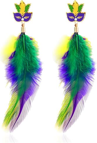 Mardi Gras Theme Earrings for Women Colorful Carnival Tassel Earrings Glitter Mask Feather Dangle Earrings Celebrations Party Jewelry Gifts (Sequin Mask) in Kuwait