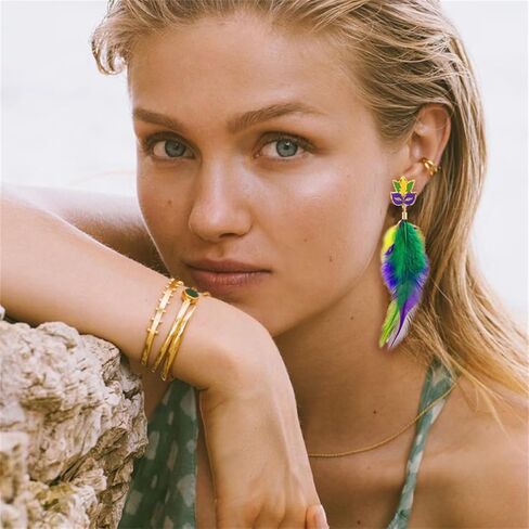 Mardi Gras Theme Earrings for Women Colorful Carnival Tassel Earrings Glitter Mask Feather Dangle Earrings Celebrations Party Jewelry Gifts (Sequin Mask) in Kuwait
