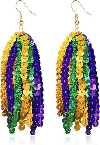 Mardi Gras Theme Earrings for Women Colorful Carnival Tassel Earrings Glitter Mask Feather Dangle Earrings Celebrations Party Jewelry Gifts (Sequin Mask) in Kuwait