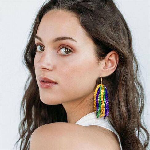 Mardi Gras Theme Earrings for Women Colorful Carnival Tassel Earrings Glitter Mask Feather Dangle Earrings Celebrations Party Jewelry Gifts (Sequin Mask) in Kuwait