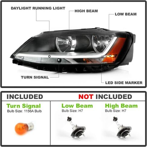 ACANII - For [Halogen Model] 2017-2018 Volkswagen Jetta w/LED DRL Headlight Headlamp Assembly Replacement Driver Side in Saudi Arabia