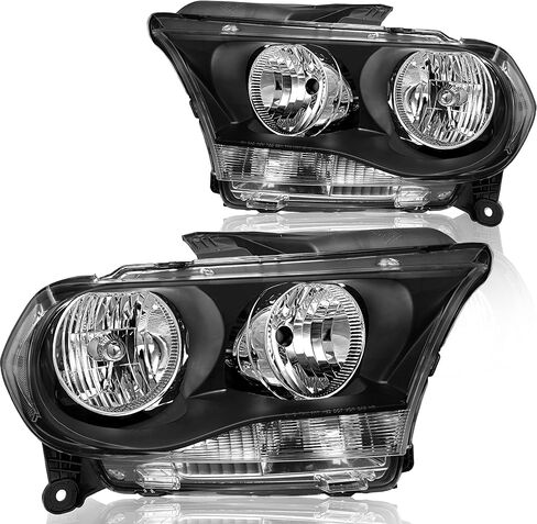 Halogen Headlight Assembly Compatible with 2011 2012 2013 Dodge Durango w/o HID Passenger and Driver Side Black Housing & Clear Reflector in Kuwait