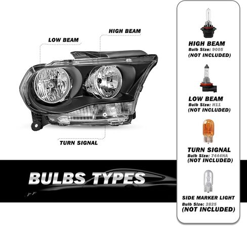 Halogen Headlight Assembly Compatible with 2011 2012 2013 Dodge Durango w/o HID Passenger and Driver Side Black Housing & Clear Reflector in Kuwait