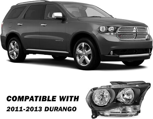 Halogen Headlight Assembly Compatible with 2011 2012 2013 Dodge Durango w/o HID Passenger and Driver Side Black Housing & Clear Reflector in Kuwait