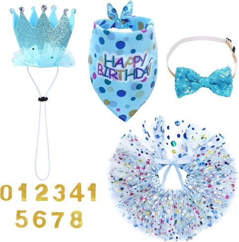 Hoyuwak Dog Birthday Party Supplies Girl Dog Bandana Bandana Tutu set لطيف كلب عيد ميلاد قبعة القوس مجموعة الكلاب الصغيرة المتوسطة الكبيرة in Kuwait