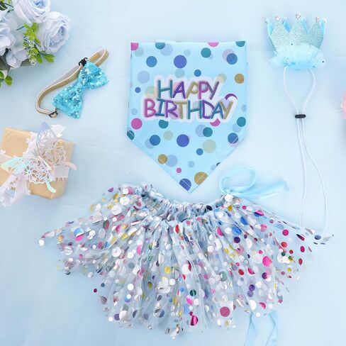 Hoyuwak Dog Birthday Party Supplies Girl Dog Bandana Bandana Tutu set لطيف كلب عيد ميلاد قبعة القوس مجموعة الكلاب الصغيرة المتوسطة الكبيرة in Kuwait