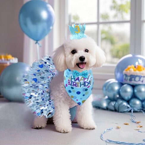 Hoyuwak Dog Birthday Party Supplies Girl Dog Bandana Bandana Tutu set لطيف كلب عيد ميلاد قبعة القوس مجموعة الكلاب الصغيرة المتوسطة الكبيرة in Kuwait