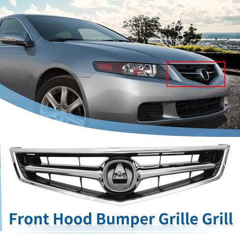X AUTOHAUX Front Upper Hood Bumper Grille Grill for Acura TSX 2006-2008 Front Upper Bumper Kidney Grille Grill Chrome Silver Tone in Saudi Arabia