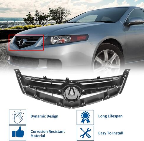 X AUTOHAUX Front Upper Hood Bumper Grille Grill for Acura TSX 2006-2008 Front Upper Bumper Kidney Grille Grill Chrome Silver Tone in Saudi Arabia