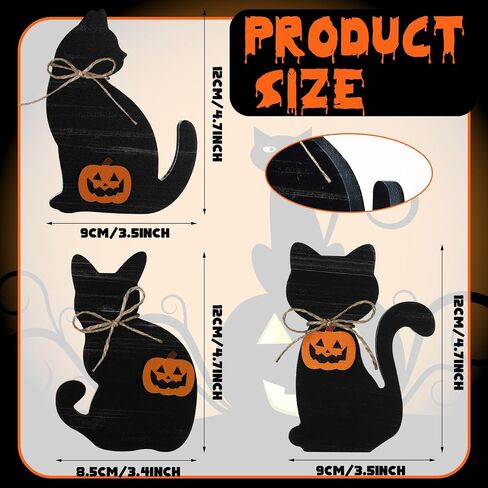 Redbaker 3 Pcs Halloween Decorations Indoor Vintage Black Cat Table Decor Retro Black Cat Wooden Block Sign Rustic Farmhouse Halloween Tiered Tray Decor for Tabletop Home Mantel Shelf Party Supplies in Kuwait