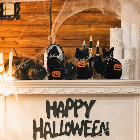 Redbaker 3 Pcs Halloween Decorations Indoor Vintage Black Cat Table Decor Retro Black Cat Wooden Block Sign Rustic Farmhouse Halloween Tiered Tray Decor for Tabletop Home Mantel Shelf Party Supplies in Kuwait