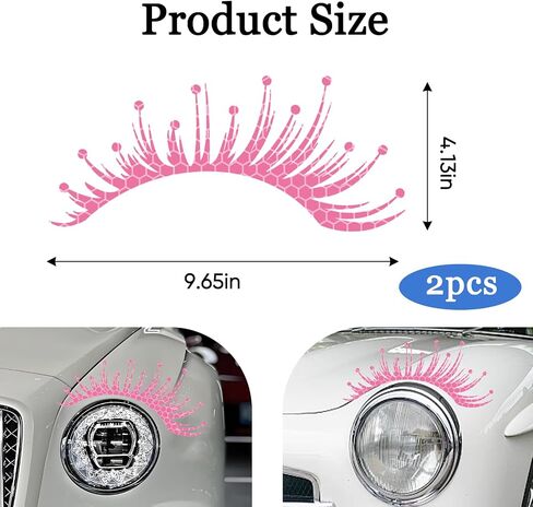Wuyaoyao 2PCS Car Headlashes Leadashes ملصقات ، ملصقات سيارة الرموش العاكسة ، شارات الرموش المزيفة المزيفة للماء للمصابيح الأمامية ، وملحقات السيارة الخارجية (الوردي) in Kuwait