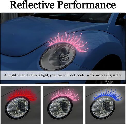 Wuyaoyao 2PCS Car Headlashes Leadashes ملصقات ، ملصقات سيارة الرموش العاكسة ، شارات الرموش المزيفة المزيفة للماء للمصابيح الأمامية ، وملحقات السيارة الخارجية (الوردي) in Kuwait