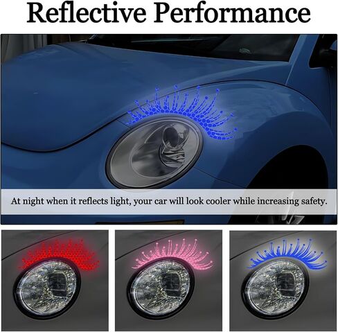 Wuyaoyao 2PCS Car Headlashes Leadashes ملصقات ، ملصقات سيارة الرموش العاكسة ، شارات الرموش المزيفة المزيفة للماء للمصابيح الأمامية ، وملحقات السيارة الخارجية (الوردي) in Kuwait