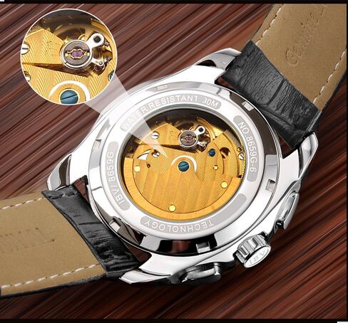 MASTOP Swiss Brands Men's Automatic Self-Wind Watch Stainless Steel with Brown Genuine Leather Band in Kuwait