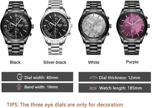 Men's 40mm Analog Watch – Auto Date & Day Display, Stainless Steel Business Wristwatch, Easy to Read, 30M Waterproof, No Chronograph in Saudi Arabia