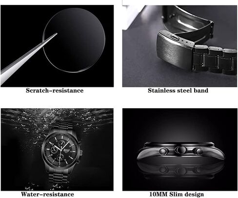 Men's 40mm Analog Watch – Auto Date & Day Display, Stainless Steel Business Wristwatch, Easy to Read, 30M Waterproof, No Chronograph in Saudi Arabia
