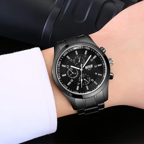 Men's 40mm Analog Watch – Auto Date & Day Display, Stainless Steel Business Wristwatch, Easy to Read, 30M Waterproof, No Chronograph in Saudi Arabia