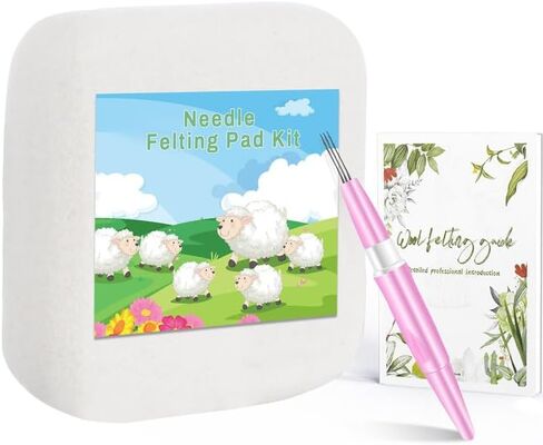 NFAMRZCAR Needle Felting Mat,10x10x1.5 Inch Thick and Firm Needle Felting Pad Natural Wool Needle Felting Mat with 20 Felting Needle 1 Clean Cloth,Clear Instruction in Kuwait
