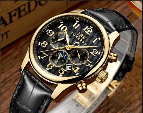 MASTOP Swiss Brands Men's Automatic Self-Wind Watch Stainless Steel with Brown Genuine Leather Band in Kuwait