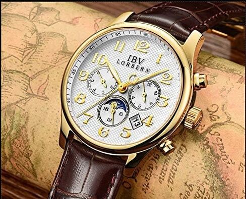 MASTOP Swiss Brands Men's Automatic Self-Wind Watch Stainless Steel with Brown Genuine Leather Band in Saudi Arabia
