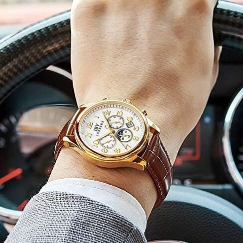 MASTOP Swiss Brands Men's Automatic Self-Wind Watch Stainless Steel with Brown Genuine Leather Band in Saudi Arabia