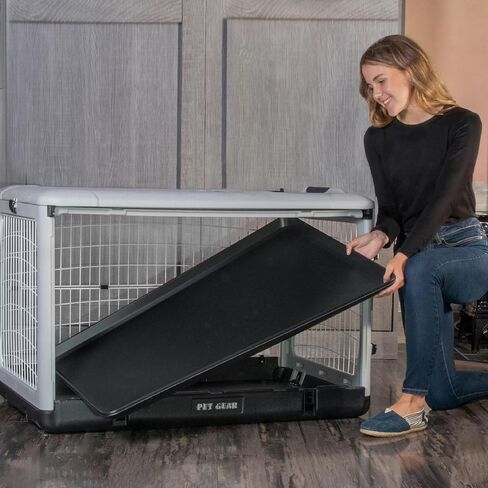 Pet Gear “The Other Door" 4 Door Steel Crate for Dogs/Cats with Removable Tray, Fog, 27 Inch in Saudi Arabia