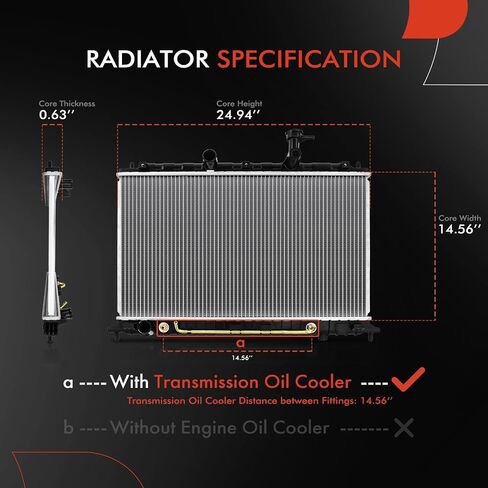 A-Premium Engine Coolant Radiator Assembly with Transmission Oil Cooler Compatible with Kia Rio Rio5 2007 2008 2009 2010 2011, 1.6L, Automatic Transmission, Replace# 25310-1G061 in Saudi Arabia