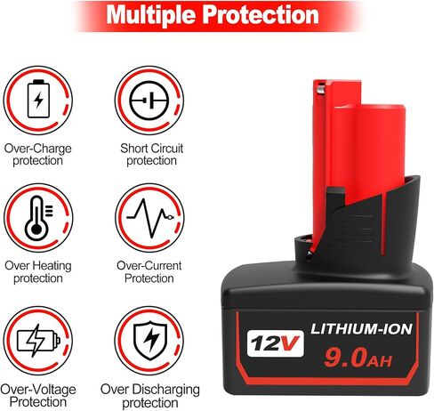 استبدال ل MILWAUKEE M12 بطارية 6.0AH 2 عبوات ، استبدال بطارية MILWAUKEE 12V 48-11-2410 48-11-2411 48-11-2401 ، متوافق مع أدوات طاقة Milwaukee 12V اللاسلكية وشاحن in Kuwait