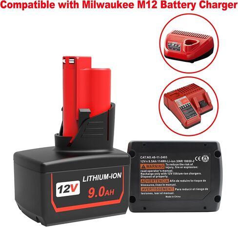 استبدال ل MILWAUKEE M12 بطارية 6.0AH 2 عبوات ، استبدال بطارية MILWAUKEE 12V 48-11-2410 48-11-2411 48-11-2401 ، متوافق مع أدوات طاقة Milwaukee 12V اللاسلكية وشاحن in Kuwait