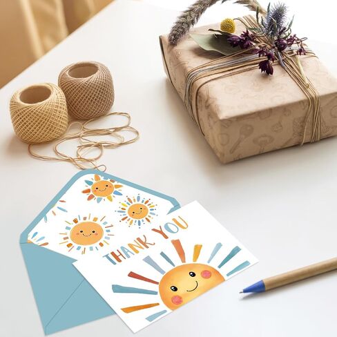 Whaline 24 Pack Sunshine Thank You Cards Yellow Cartoon Sun Note Cards with Envelopes Stickers Cute Greeting Blank Cards for Birthday Baby Shower in Saudi Arabia