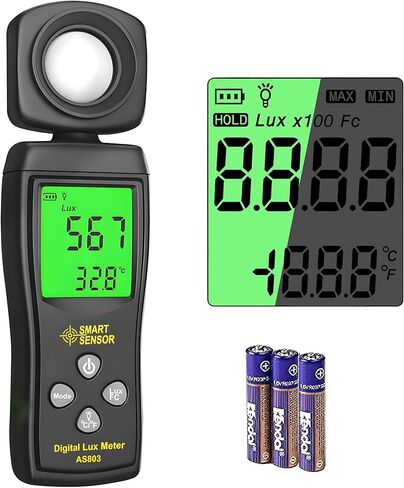 Handheld Digital Light Meter,4 Digit Color Screen Illuminance Meter with Ambient Temperature Measurer,Range up to 200,000 Lux Luxmeter,for Photography Plants Lighting Intensity Brightness Measurement in Kuwait