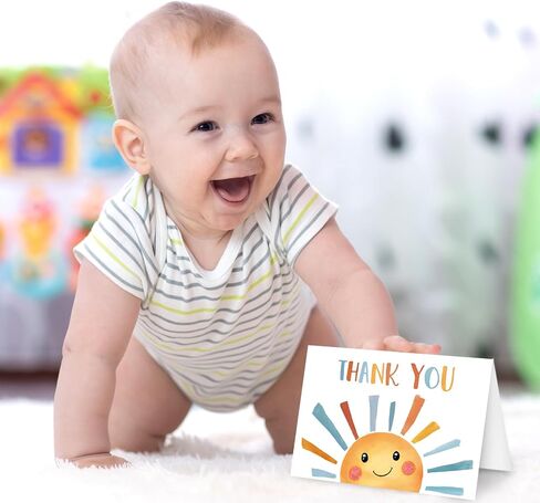 Whaline 24 Pack Sunshine Thank You Cards Yellow Cartoon Sun Note Cards with Envelopes Stickers Cute Greeting Blank Cards for Birthday Baby Shower in Saudi Arabia